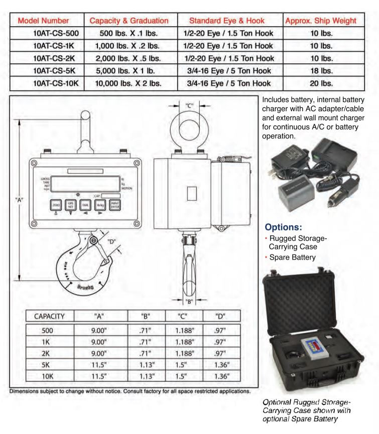 10at crane scale specifications, diagram and dimensions
